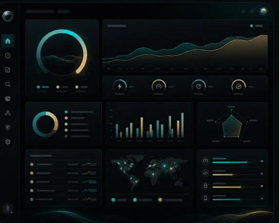Beispielhafte Website-Analyse: Dashboard mit Bewertungen zu Design, Performance, Nutzerführung und mobiler Nutzung